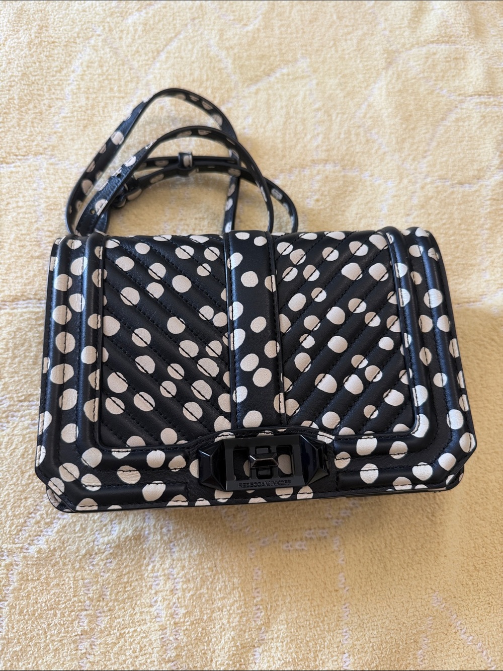 Rebecca Minkoff Black and White Polka Dot Quilted Crossbody